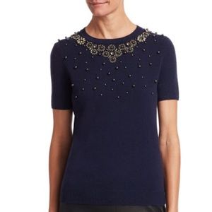 NWOT Saks Fifth Ave. Navy Cashmere Embellished Top